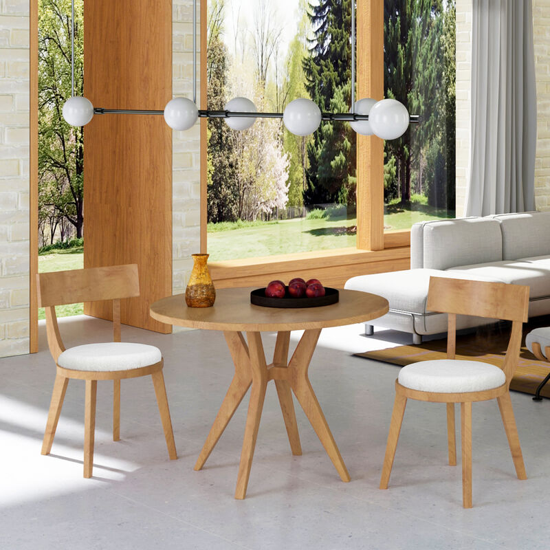 Merax 3-Piece Mid-Century Modern Round Dining Set - Intersecting Base with 2 Upholstered Chairs