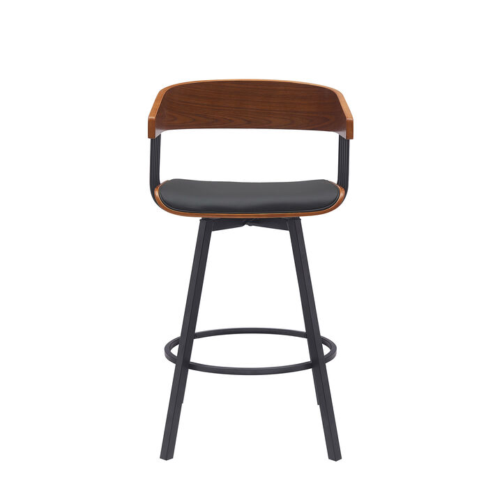 HomeRoots Faux Leather and Metal Counter Stool with Full Back and Armrests