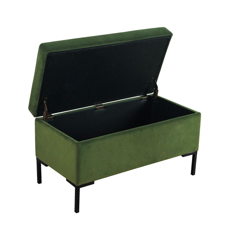 Ray Storage Bench Ottoman, Forest Green Velvet, Metal Legs, 32 Inch image number 2