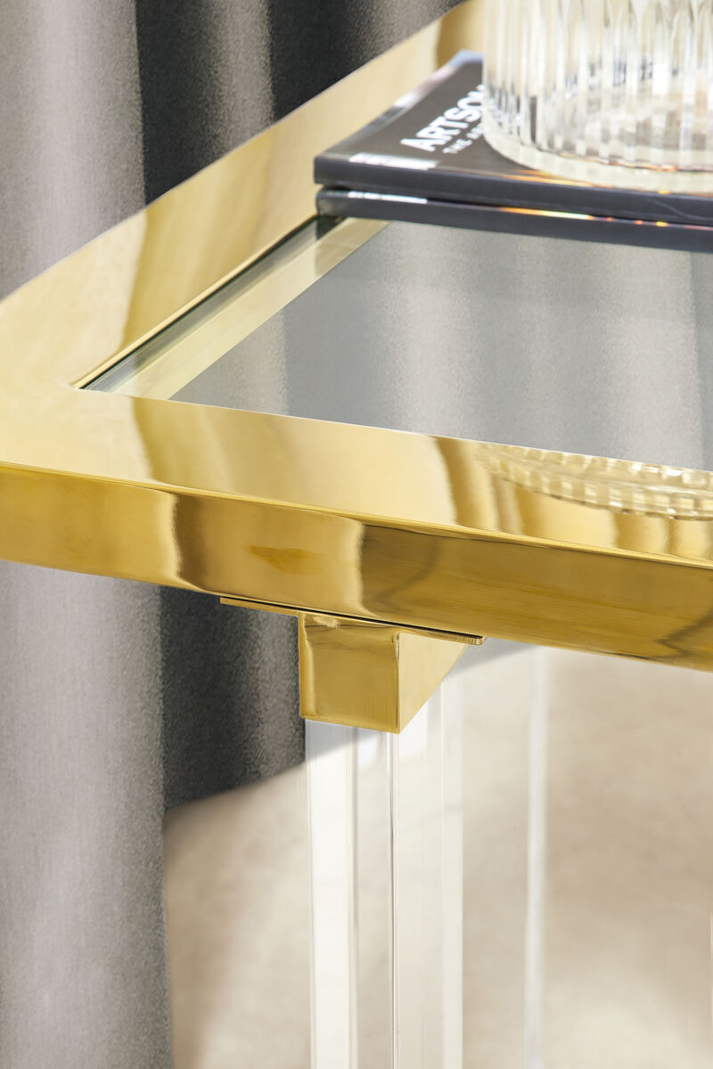 Pasargad Home Vicenza Lucite Side Table, White/Gold