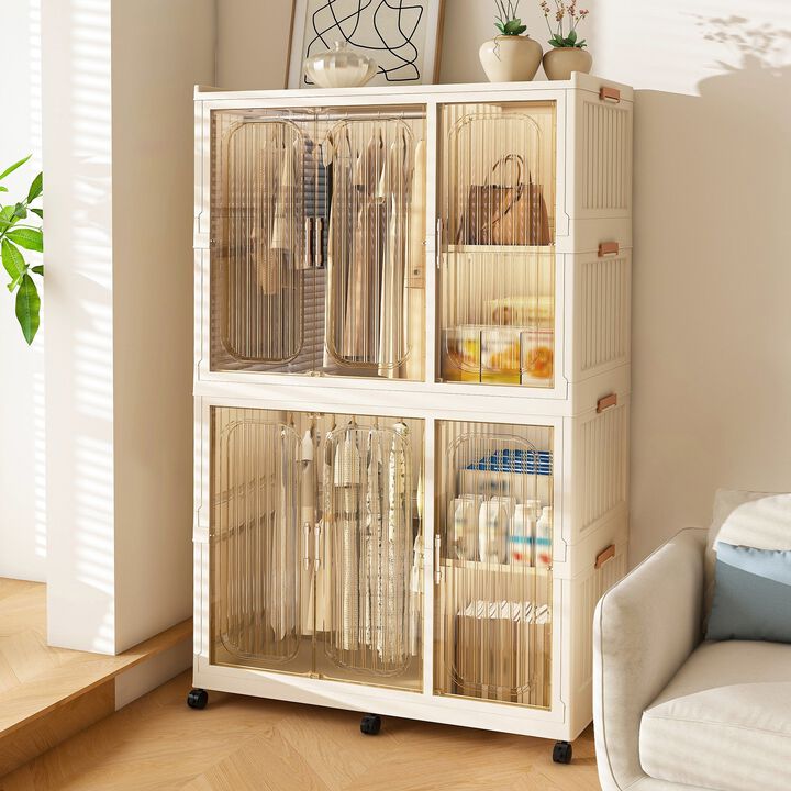 Clihome Portable Wardrobe Closet Organizer,Clothes Dresser,6 Cubes&Magnetic Doors,with Hanging Rods,Hangers