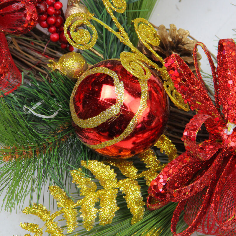 26" Long Needle Pine and Berry Artificial Christmas Teardrop Swag  Unlit image number 1