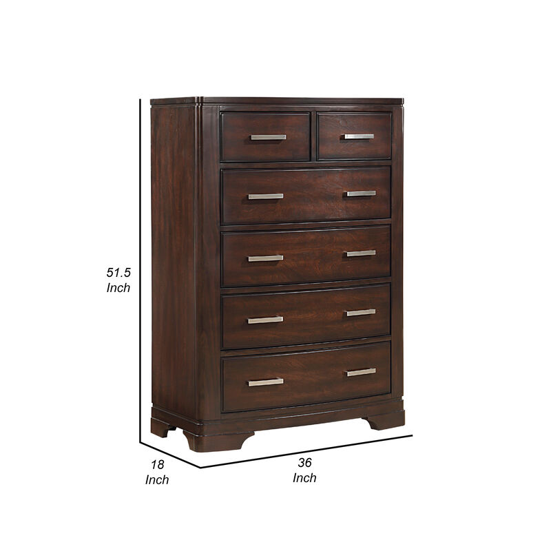 Hudy Tall Dresser Chest with 6 Drawers, Cherry Brown Birch Veneer - Benzara