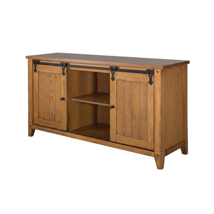 Liberty Furniture Rustic Oak TV Console with Solid and Manufactured Wood Construction