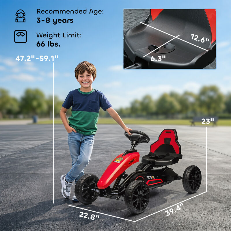 BreeBe Kids Pedal Go Kart w/ Swing Axle, Shock-Absorbing Wheels image number 2