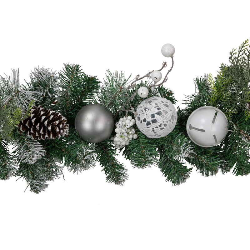 6' Green Pine Frosted Artificial Christmas Garland with Pinecones and Ornaments  Unlit image number 3