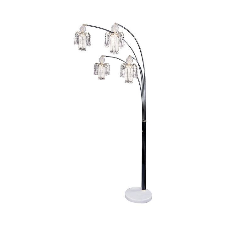 Floor Lamp with 4 Glass Drop Crystal Shades and Marble Base, Silver-Benzara