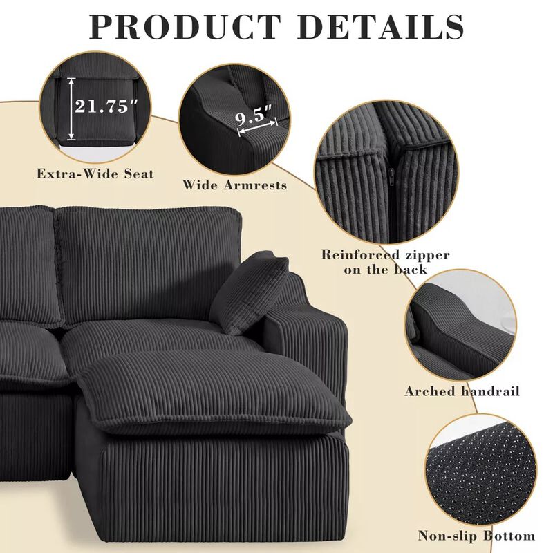 137" U-Shape Modular Sectional Sofa, Boneless Cloud Design, 6-Seater image number 2