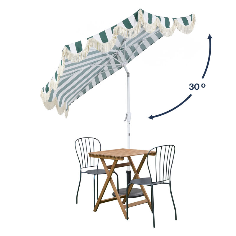 Beverly 9 ft. Designer Classic Scalloped Fringe Half Market Patio Umbrella with Crank, Wind Vent and UV Protection