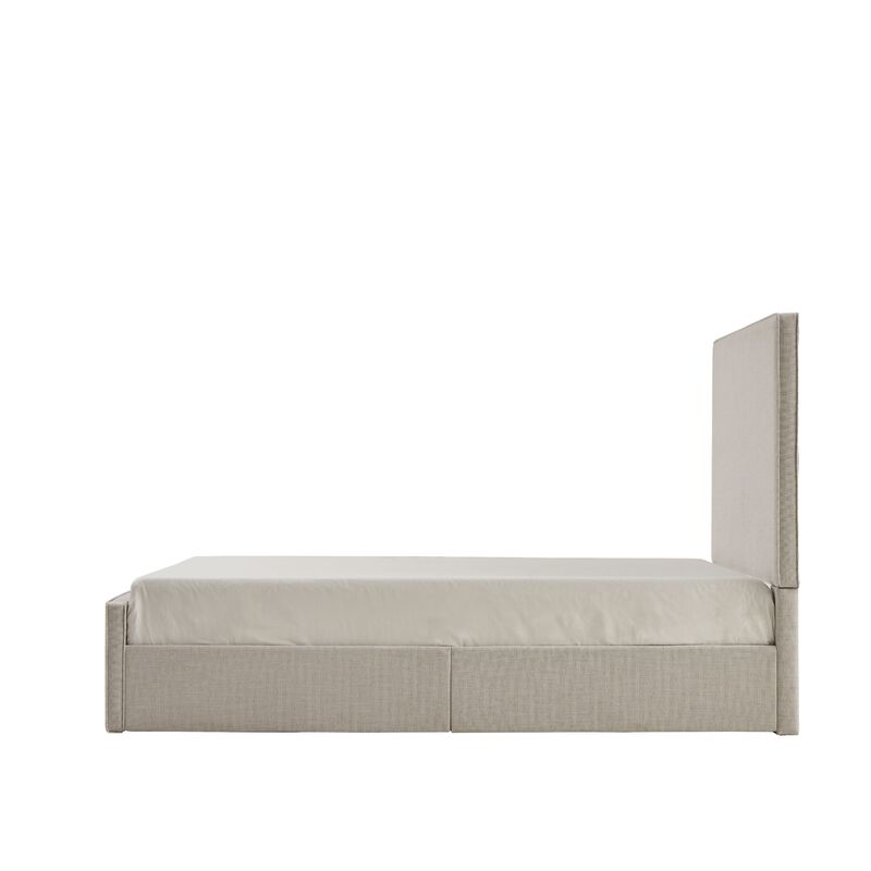Zely Queen Size Bed with Tall Headboard, Textured Ivory Upholstery image number 4