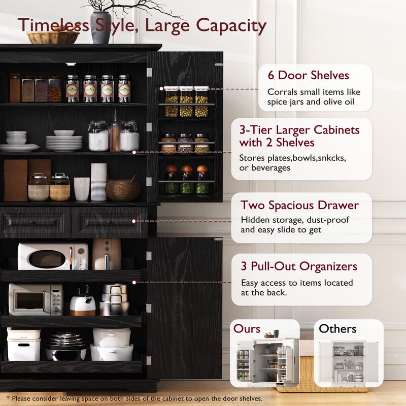 Merax Farmhouse Kitchen Pantry Cabinet with 3 Pull-Out Shelves, 6 Door Racks, 2 Adjustable Shelves image number 5