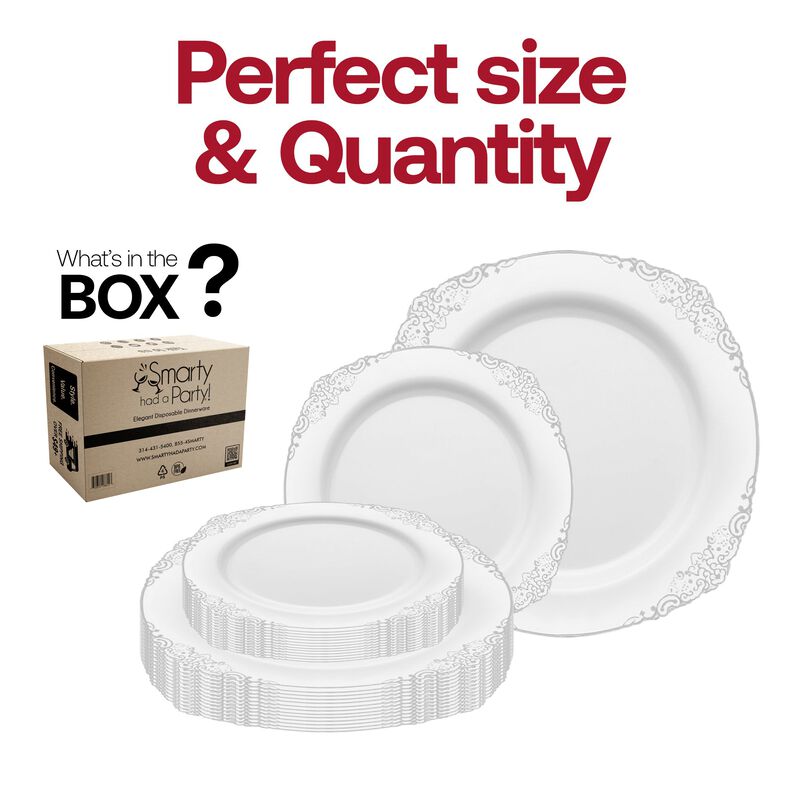 White with Silver Fancy Round Plastic Dinnerware Value Set (120 Sets) image number 4