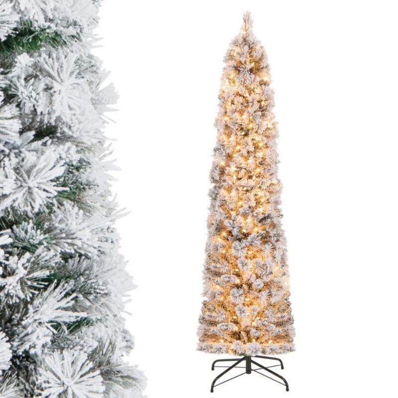 Christmas Tree with 258 Branch Tips and 100 Incandescent Lights-Flocked and Slim