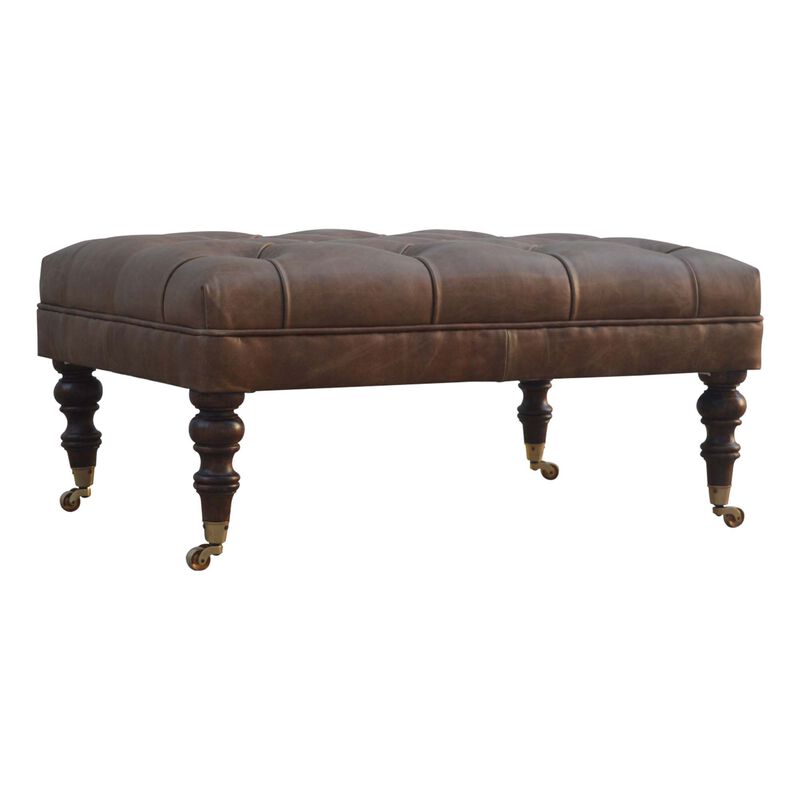 Buffalo Leather Ottoman with Castor Legs