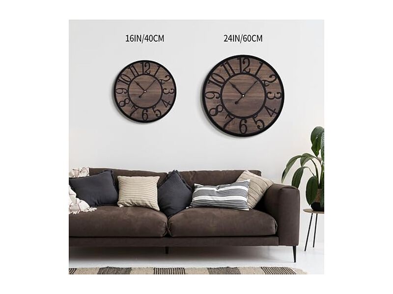 Wood Farmhouse Vintage Black Wall Clock 24 Inch Silent Non Ticking image number 3