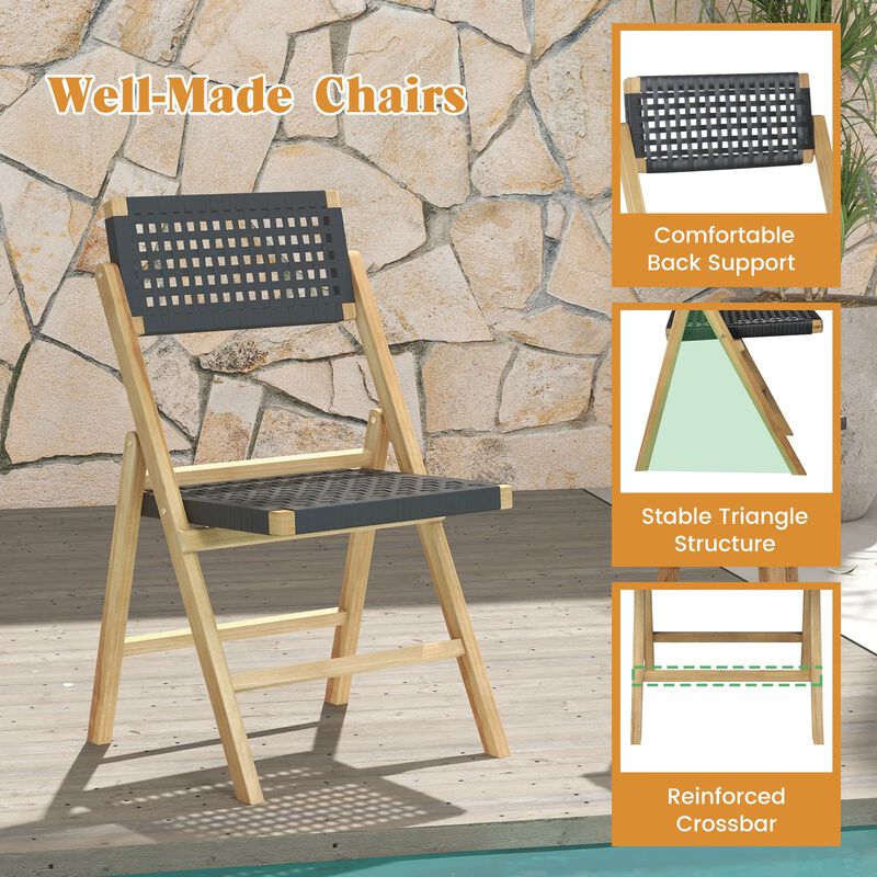 Set of 2 Folding Teak Wood Dining Chairs with Woven Rope Seat and Back image number 7