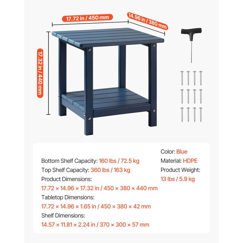 Outdoor Side Table, Double Layer HDPE End Table, Weather Resistant - Blue image number 2