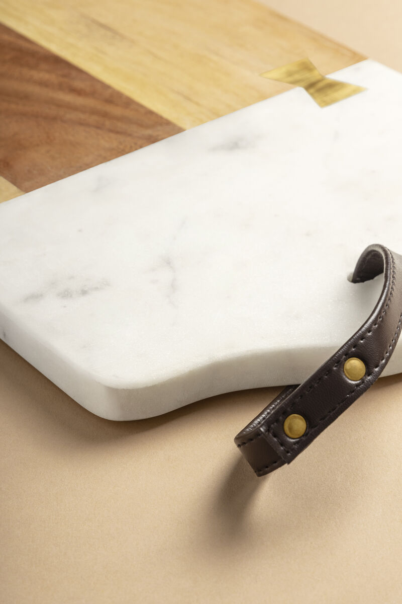 Darvaza White Marble & Wood Cutting Board - Large