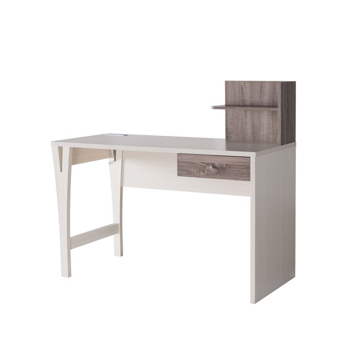 Ivory & Dark Taupe Home Office Computer Desk with Power Outlet & 2 USB Ports