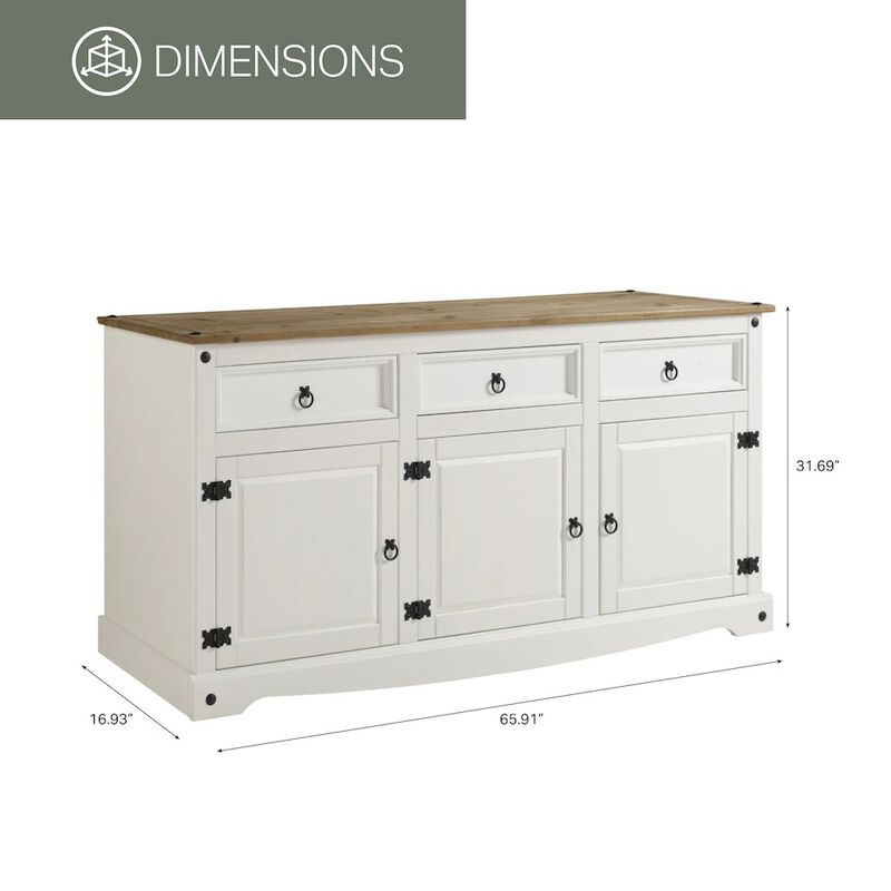 OS Home and Office Furniture Wood Buffet Sideboard in Distressed White