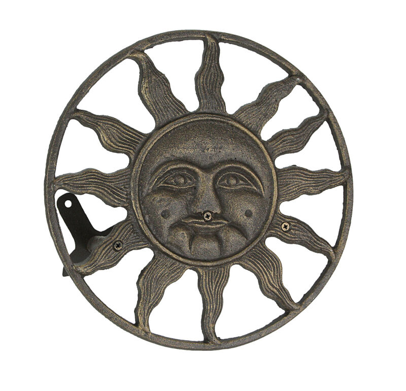 Cast Iron Sun Face Decorative Wall Mounted Hanging Garden Hose Holder Bronze image number 0