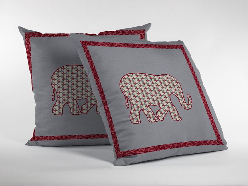 Homezia 18"Red Gray Elephant Zippered Suede Throw Pillow