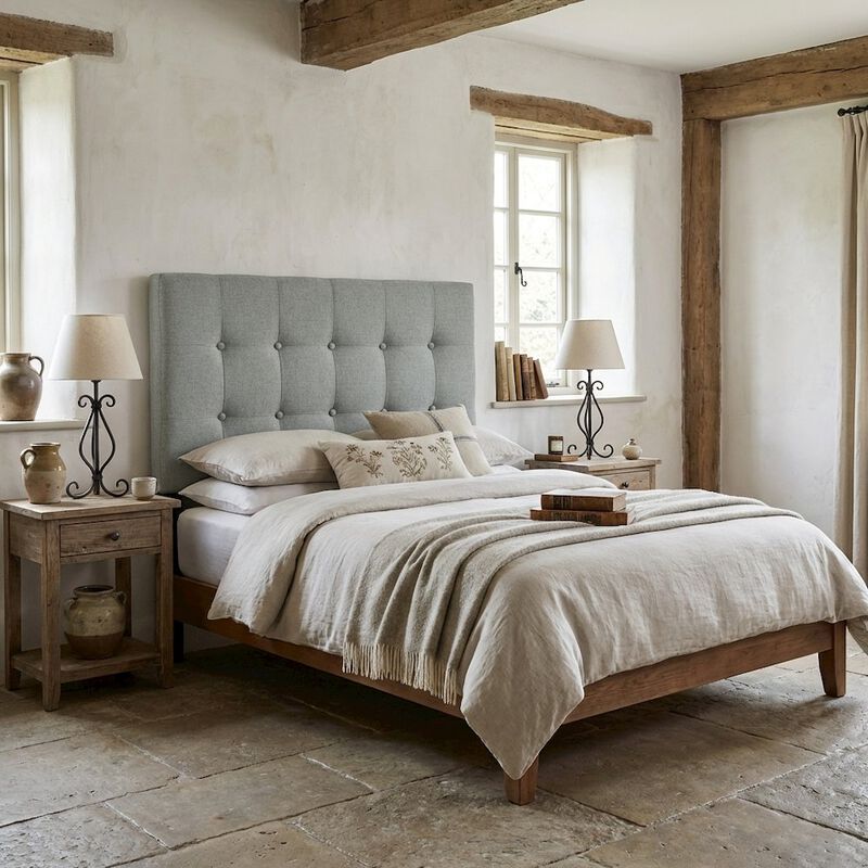 Upholstered Fabric Twin Headboard in Neutral Tone with Padded Design image number 2