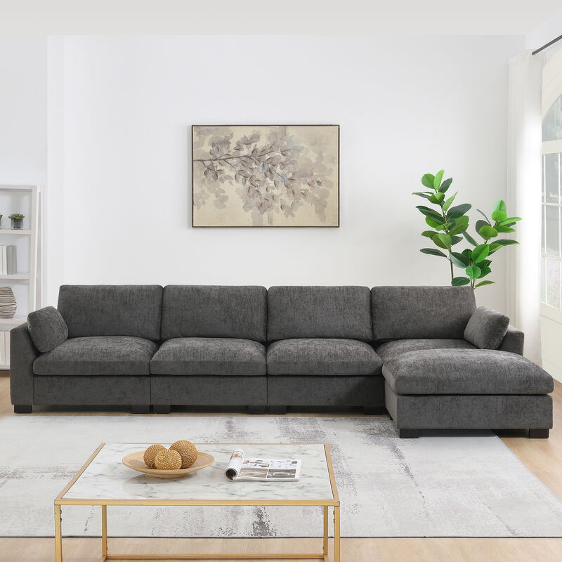 Merax ectional Sofa, L-Shape with Folding Table and Dual-Port Charging