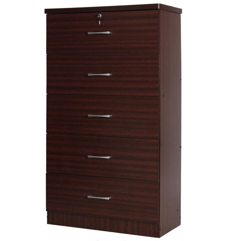 Better Home Products Olivia Wooden Tall 5 Drawer Chest Bedroom Dresser Mahogany