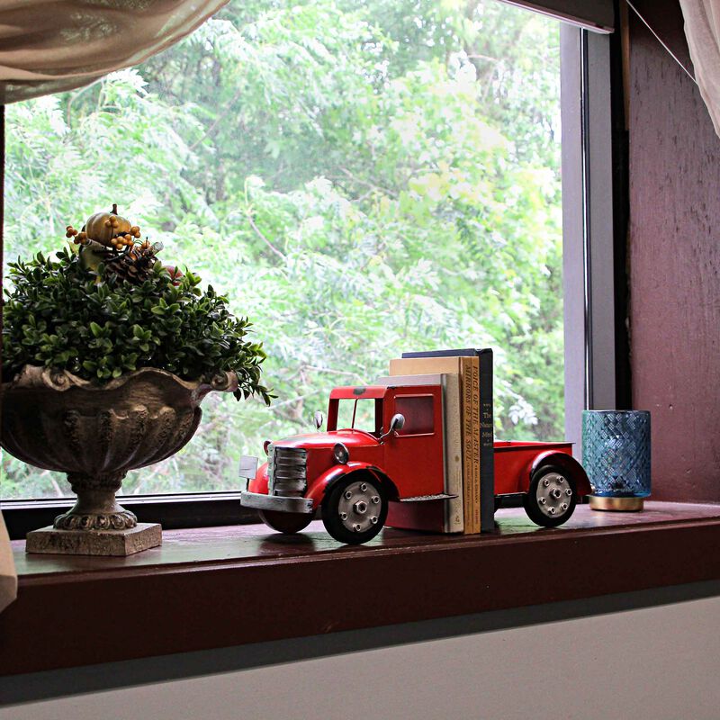 Vintage Red Pickup Truck Weathered Finish Metal Bookends Front and Back image number 1