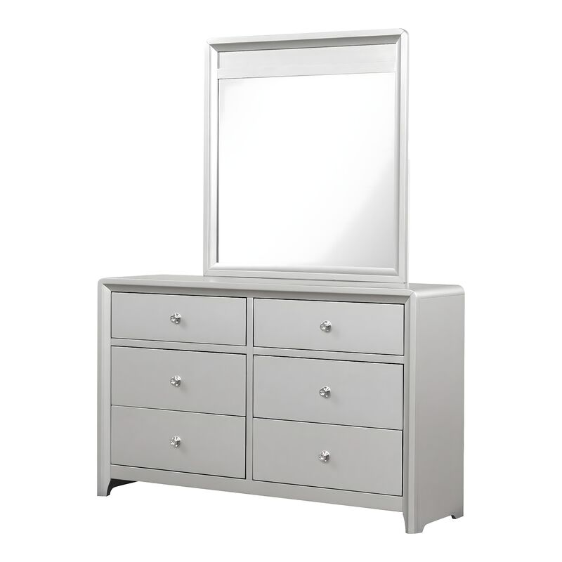 Broy 4pc Queen Bedroom Set w LED Bookcase Headboard, Mirror, Silver image number 3