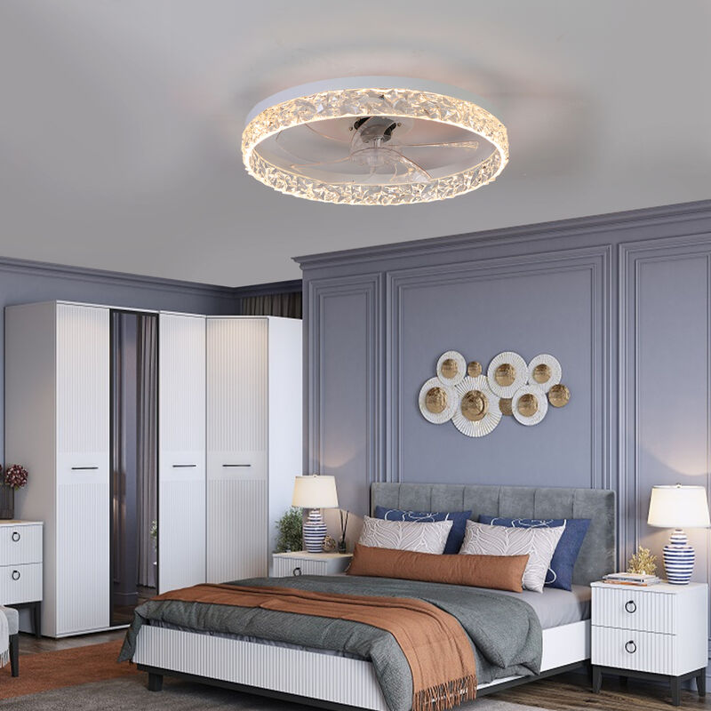 ELEMENT ACE 20-Inch Modern Flush Mount Ceiling Fan with LED Light and Crystal Ring Design for Bedroom and Living Room image number 1