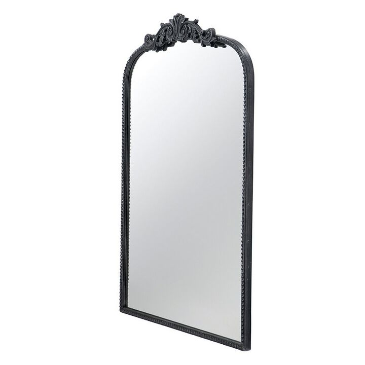 Kea 36 Inch Wall Mirror, Black Curved Metal Frame, Baroque Accent Design-Benzara