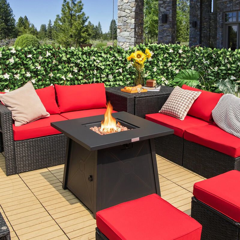 Mondawe 30" Black Steel Propane Fire Pit Table, 50K BTU, w/ Waterproof Cover