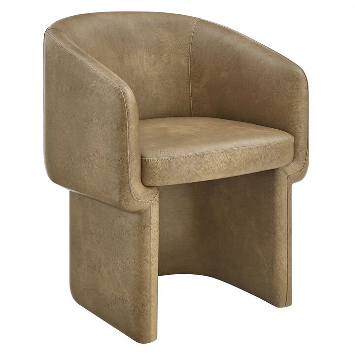 Modway Verity Vegan Leather Dining Chair with Rounded Back in Espresso &ndash; Upholstered Barrel Accent Chair with Armrests for Kitchen, Office, or Living Room