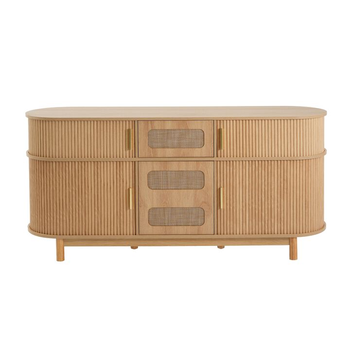 Jixrex 4 Sliding Fluted Doors Sideboard