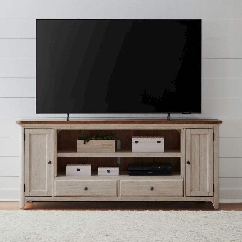 Liberty Furniture Farmhouse Reimagined 80 Inch TV Console  - Antique White with Chestnut Tops image number 8