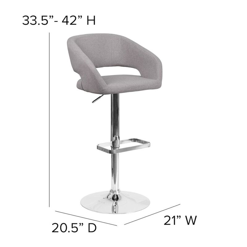 Flash Furniture Gray Fabric Adjustable Height Barstool with Rounded Mid-Back and Chrome Base image number 3