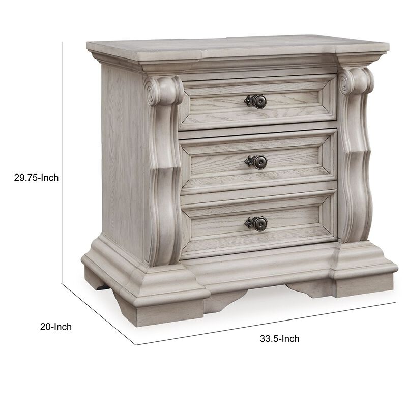 Bryl Oversize Nighstand, 3 Drawers with Bronze Knobs, Antique White image number 7