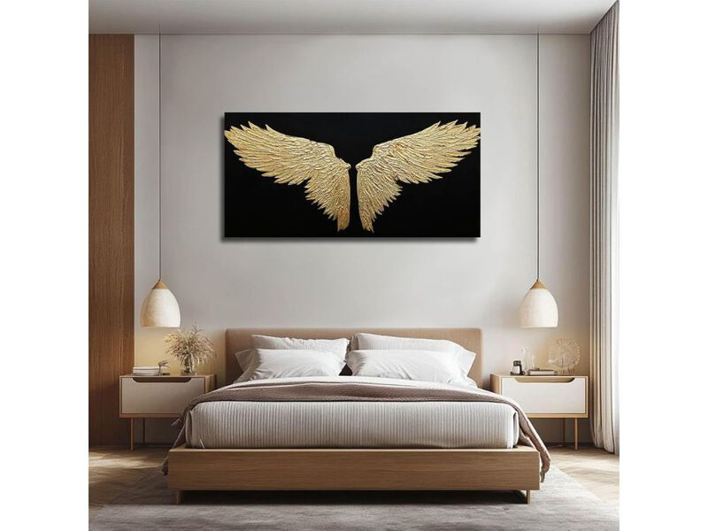 Bird Wall Decor Black Gold Textured Wall Art 24"x48" Abstract Paintings image number 2