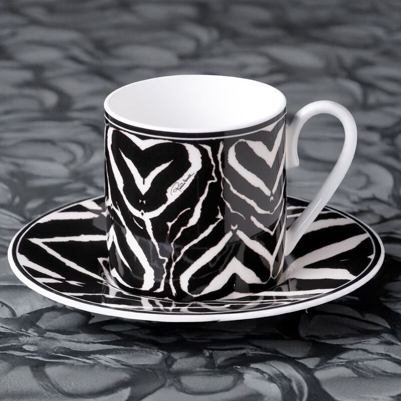 Coffee Cup & Saucer ZEBRA Set of 2 in Luxury Box  diam. 2.3", H 2.5", Cap. 4 oz, Saucer diam. 4.75" image number 2