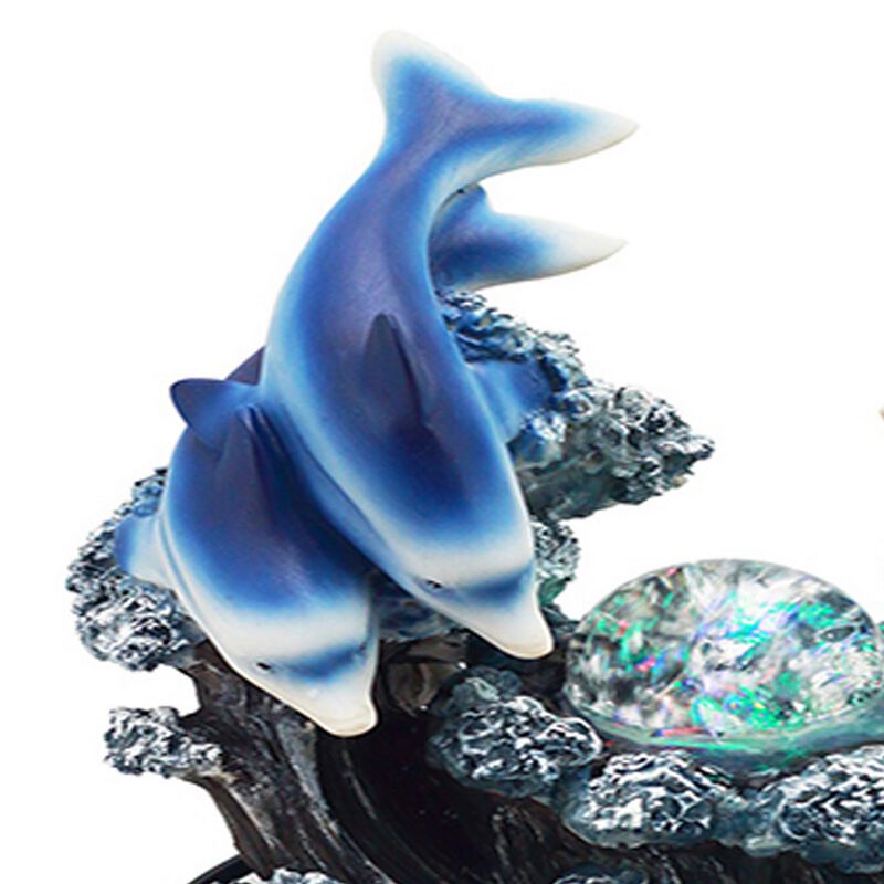 Eci 11 Inch Dolphin Tabletop Water Fountain, LED Light, Painted Multicolor - Benzara