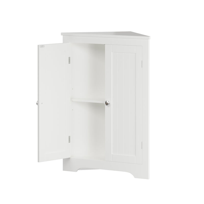 Freestanding Floor Corner Cabinet with 2 Doors and Adjustable Shelves