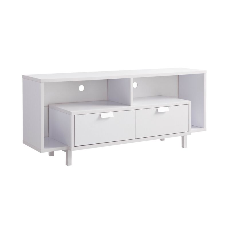 Jett 60 Inch TV Media Entertainment Console, 2 Drawers, 2 Shelves, White - Benzara