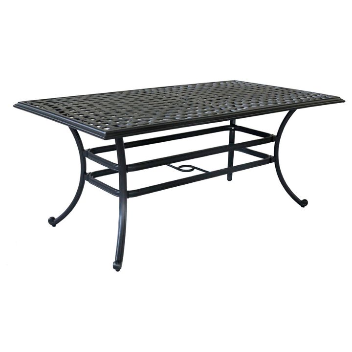 68 Inch Wynn Outdoor Patio Pattern Metal Dining Table, Black-Benzara