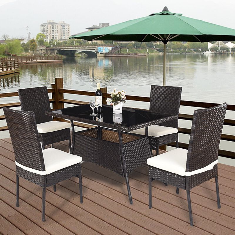 All-Weather 5-Piece Patio Dining Set &ndash; PE Rattan Wicker Table and Chairs