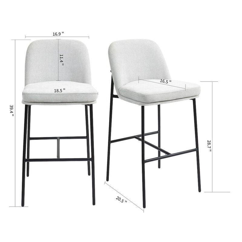 Glamour Home Set of 2 Belisma Gray Fabric Bar Stool with Metal Legs