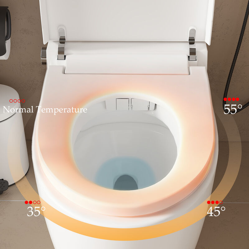 FUFU&GAGA Intelligent Ceramic Glazing Toilet with Automatic Opening Cover, Foot Sensor Flushing, Heated Seat, and Warm Air Drying (26.3 in. W x 15 in. D x 17.5 in. H), White