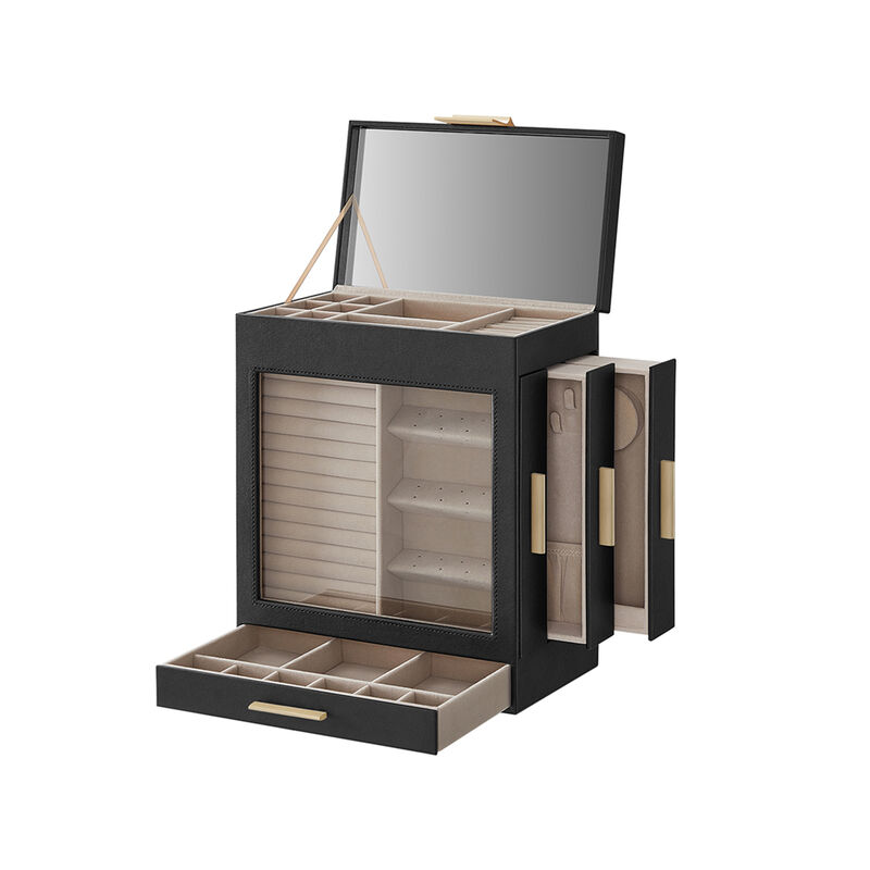 Elegant 5-Layer Jewelry Box with Glass Window, Vertical Storage Space, and Large Mirror image number 0