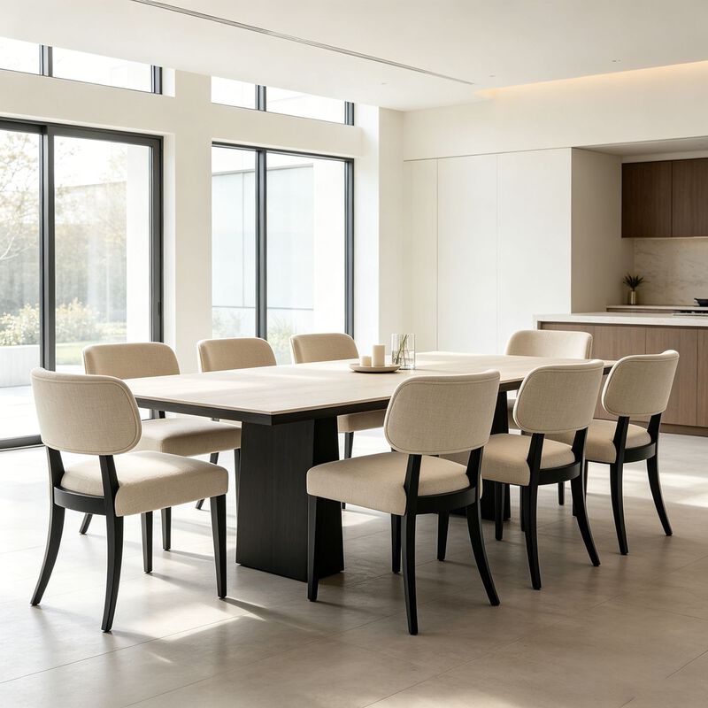 Envelor Linen Upholstered Pillow-Back Dining Chair with Black Wood Legs, Set of 2 image number 3